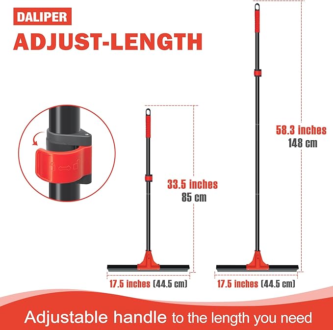 DALIPER Floor Squeegee with 18'' Silicone Rubber Scraper Head and 58'' Long Adjustable Handle, Heavy Duty Shower Squeegees for Concrete Floor, on Multi-Surface Tile Glass Pool Garage Cleaning