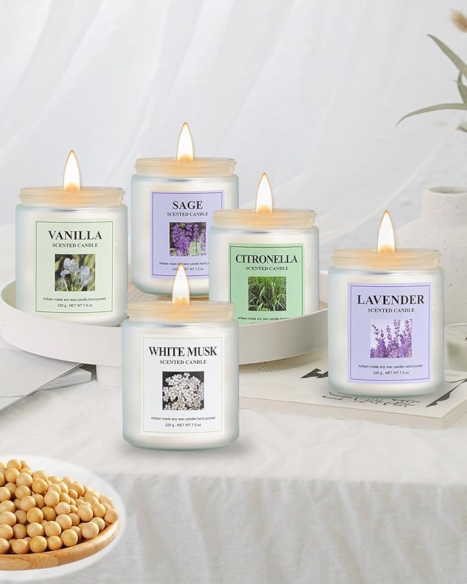 4 Pack White Musk Candle Set, 30 oz 200 Hour Home Aromatherapy Jar Candles, Long Lasting Aromatherapy Candles for Bedrooms Yoga Rooms Lounges Gardens Patios Balconies and Camping