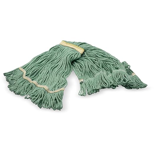 SPARTA Flo-Pac Acrylic Mop Head, Loop-Ended, Narrow Band with 1" Yellow Band for Organized Cleaning, Small, Green