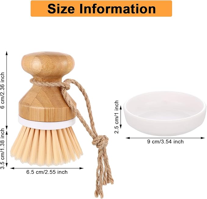Boao 3 Pieces Bamboo Dish Scrub Brush Natural Wooden Kitchen Cleaning Scrubbers Durable Bamboo Palm Household Pot Scrubber Brush and 1 Holder for Dishes Pots Pans Kitchen Sink Cleaning