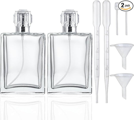YU FENG Glass Perfume Bottles Empty Spray Refillable Atomizer 2 Pack 100ml/3.4oz（Square）