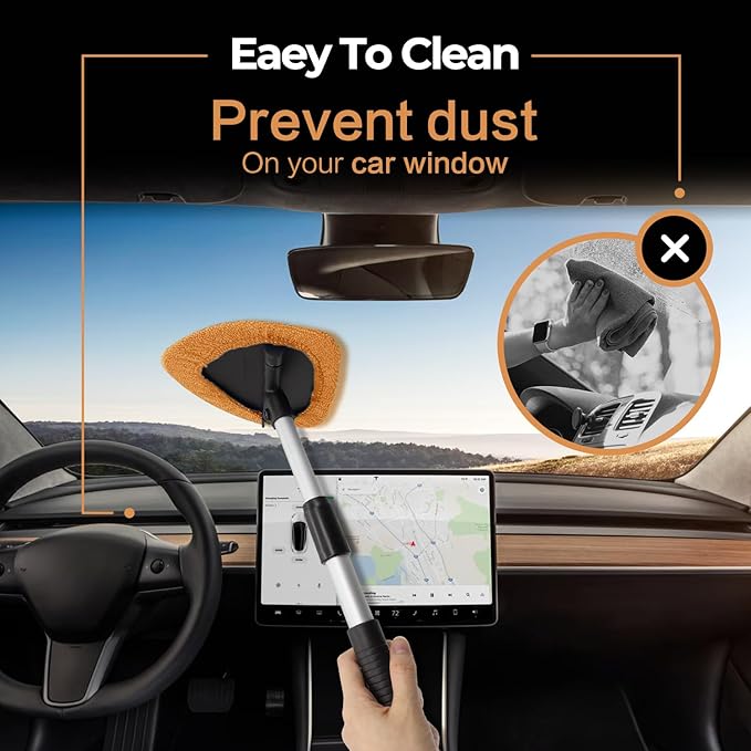 Windshield Cleaner Tool 22.5" L - Car Interior&Exterior Window Cleaning Kit with Extendable Handle&4 Microfiber Pads and Thick Large Wash Sponge,Auto Glass Wiper Brush Kit for Cars Home (7pcs Orange)
