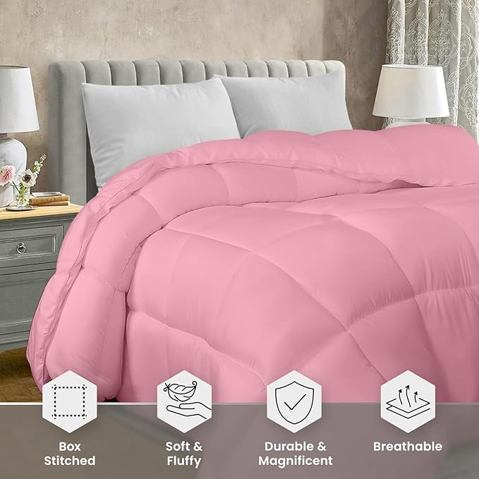 Utopia Bedding Comforter Duvet Insert, Quilted Comforter with Corner Tabs, Box Stitched Down Alternative Comforters King Size (Pink)