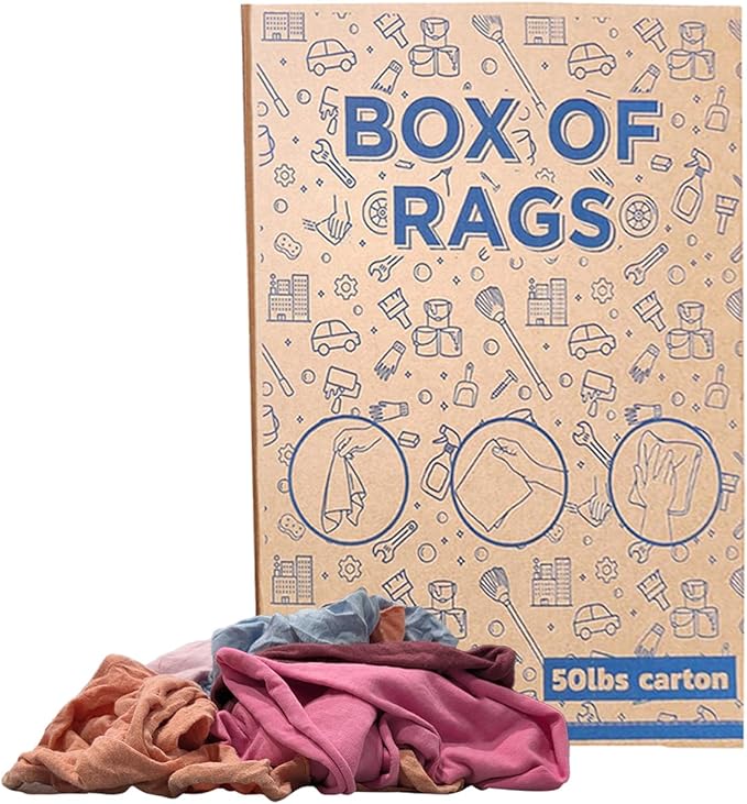 Premium Color Knit Cleaning Rags (50 lbs. Box) – Shop Rags Bulk for Workshops, Mechanics, Painters, and Home Use, Multipurpose Cotton T-Shirt Rags
