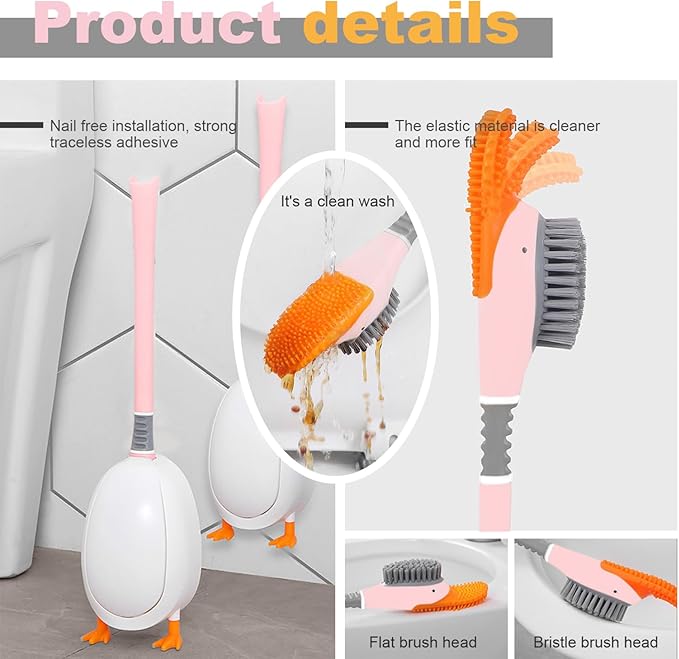 Cute Toilet Brush, Soft Elastic Silicone Toilet Brush, Diving Duck with Holder, Wall Mounted Scrubber for Bathroom