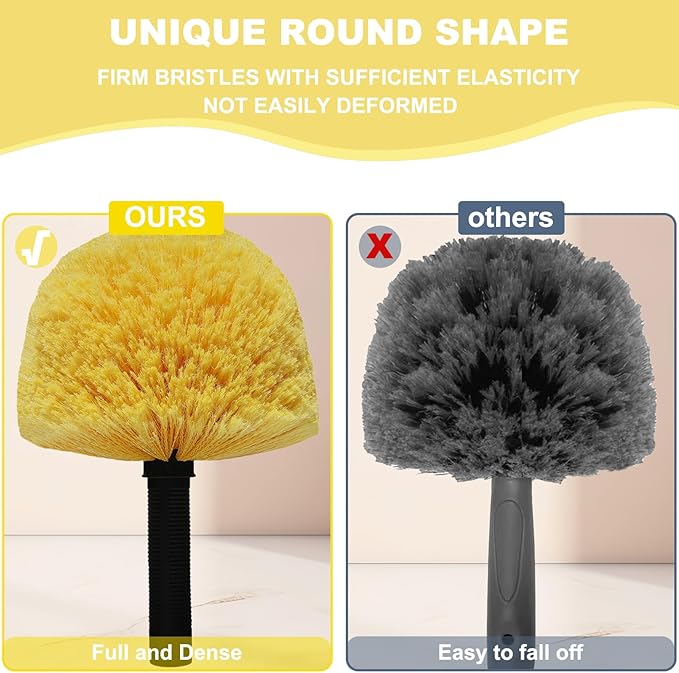 Tockrop 2 Pack Twist-On Cobweb Duster Head Brush - Efficient Indoor & Outdoor Spider Web Cleaning Solution - Fits Standard Acme Threaded Poles - Duster Brush Head Only - Yellow