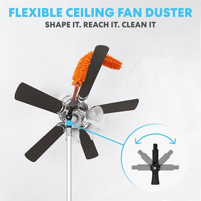 Simpli-Magic 20 Foot High Ceiling Duster Kits with 5-12ft Heavy Duty Extension Pole, High Reach Duster for Cleaning,Microfiber Feather Duster,Cobweb Duster,Ceiling Fan Duster,Window Squeegee & Cleaner