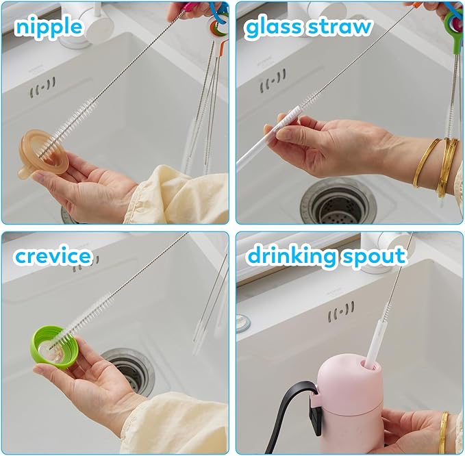 ZRHR Heavy Duty Straw Cleaner Brush Set of 5, Reusable Cleaner Brush with Metal and Plastic, Extra Long Straw Brush for Stanley Cup Tumbler Glass Silicone