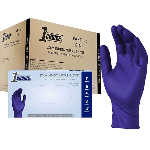 1st Choice 3 Mil Indigo Nitrile Exam Gloves Latex Free, Disposable Medical Grade, Food Prep, Tattoo, Small, Case of 1000