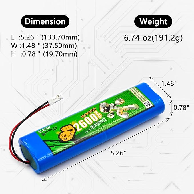 elxjarenergy (2-Pack) 14.8V 2600mAh Li-ion Battery, Compatible with ILIFE V3s Pro V5s Pro V50 V8s X750 PUCRC90 Deebot DF45 Robot Vacuum Cleaner 18650B4-4S1P-AGX-2 SUN-INTE-202