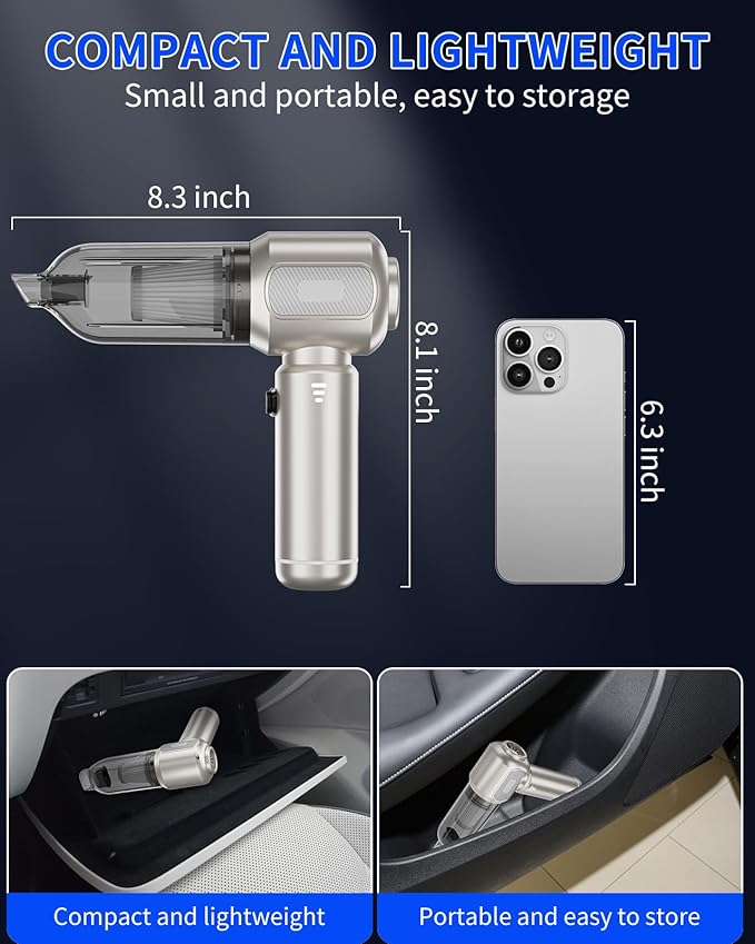 Nimbelephant Handheld Car Vacuum Cleaner, 16000Pa Suction & Blower 2 in 1 Cordless Portable Vacuum Cleaner for Car, Home, Office, Pet