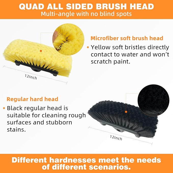 TOWBRUS 20FT/240inch Car Wash Brush with Long Handle Water Fed Telescopic Pole with Angle Adapter 12" Soft and Hard Bristle Cleaning Tool for Car Truck RV House Floor Window Glass Roof Pool