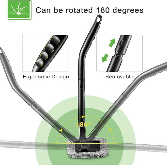 Frienda 2 Set Windshield Cleaner Tool Inside Car Windshield Cleaning Wand Auto Window Cleaner with Detachable Handle, 8 Reusable Microfiber Pads and 2 Spray Bottles for Car Interior(Gray, Green)