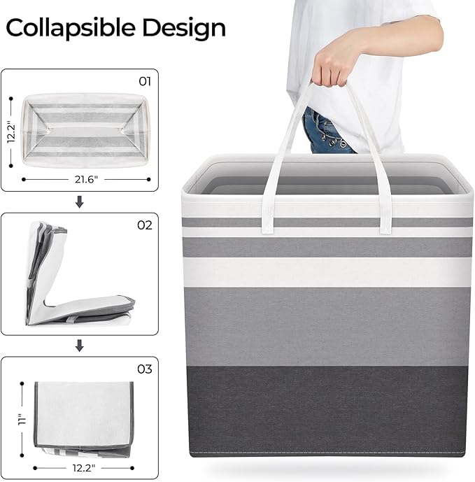HomeHacks 3-Pack Large Laundry Basket, Waterproof, Freestanding Laundry Hamper, Collapsible Tall Clothes Hamper with Extended Handles for Clothes in The Dorm and Family-(Gradient Grey, 125L)