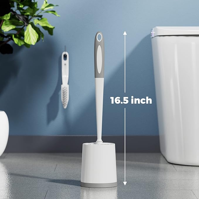 Holaloha Toilet Brush, 4 Pack Toilet Brush and Holder Set, Toilet Bowl Brush with 4 Grout Brush, Toilet Bowl Brush and Holder for Bathroom, (White)