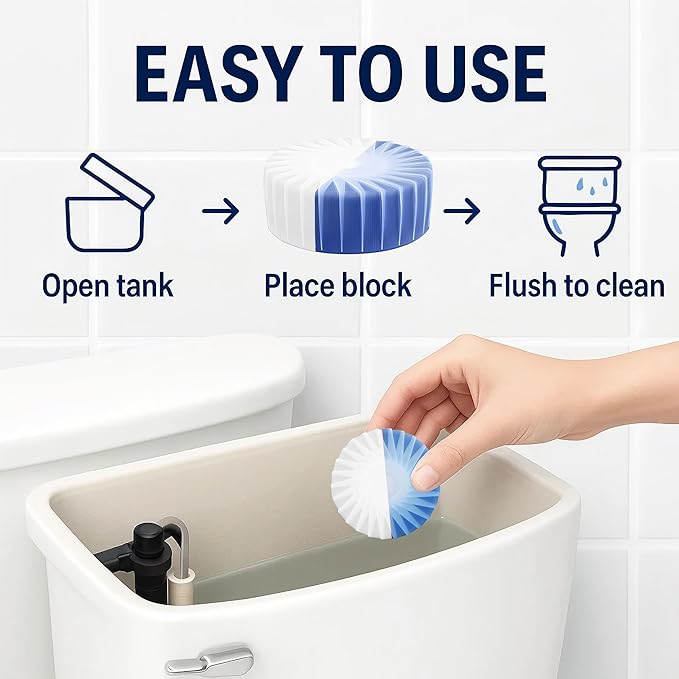 KELITE Automatic Toilet Bowl Cleaner Tablets, 10 Pack Long-Lasting Toilet Tank Cleaner for Bathroom, Blue Water Freshener, Prevents Stains & Odor, Safe for All Toilets (1, 10 Pack (White+Blue))