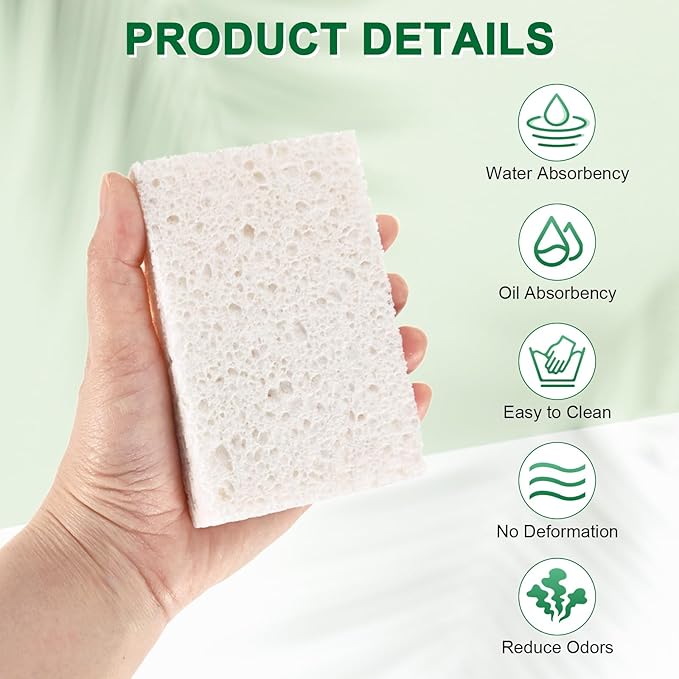 M METERXITY 6-Pack Kitchen Sponges, Condense Eco Cellulose Non-Scratch Scrub Heavy Sponge for Kitchen/Household/Bathroom, Clean Tough Messes Dish Scrubber [White]