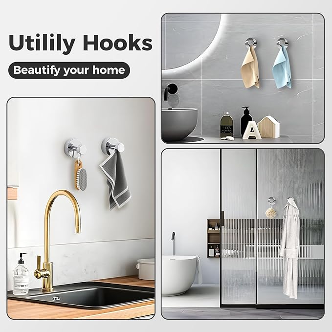 WingWider Shower Hooks for Inside Shower,Suction Cup Hooks for Glass Window,Removable Towel Hooks for Bathrooms,2 Packs(Mirror)