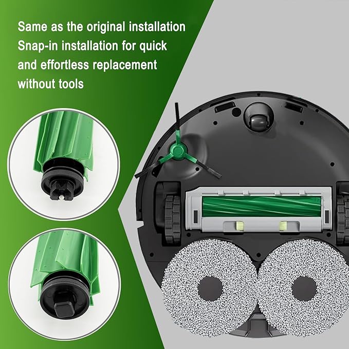 Replacement Part Kit for iRobot Roomba Plus 405 Combo/ 505 Combo Robot Vacuum, 2 Rubber Brush 6 Mop Cloth 6 Dust Bag 6 Filter 6 Side Brushes