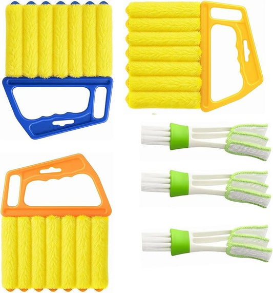 Blind Cleaner Duster Tool, 3-Pack 7-Finger Design and 3-Pack Vent Dusting Tool, High-Density Microfiber Fleece with Ergonomic Handle, Detachable and Washable for Window Blind and Air Vent Cleaning