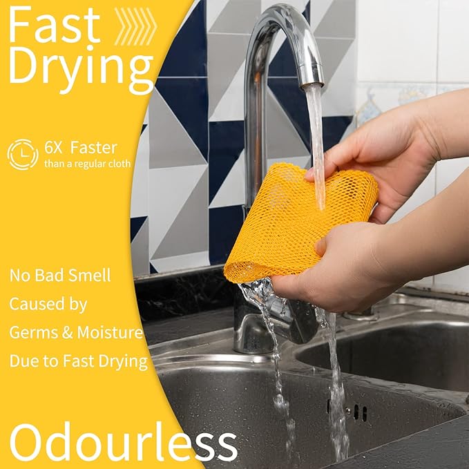 6Pcs Dish Wash Net,Innovative Mesh Cloth,Ultra Non-Scratch Dish Rags for Washing Dishes,100% No Odor/Quick Dry,Perfect Scrubber,Dish Sponges for Washing Dishes Yellow/Pink/Gray