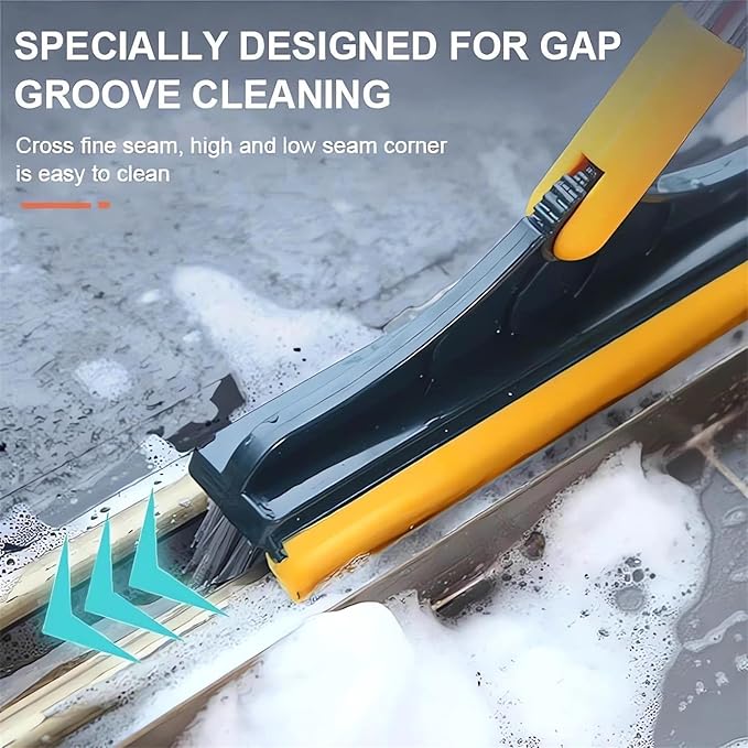 2 in 1 Cleaning Scrub Brush with Long Handle Heavy Duty - 2023 New Shower Powerful Brush and Scraper 2-in-1 Cleaning Tool with Soft Scraper Squeegee, V-Shaped Bristles Scrubber Deck Brush (White)
