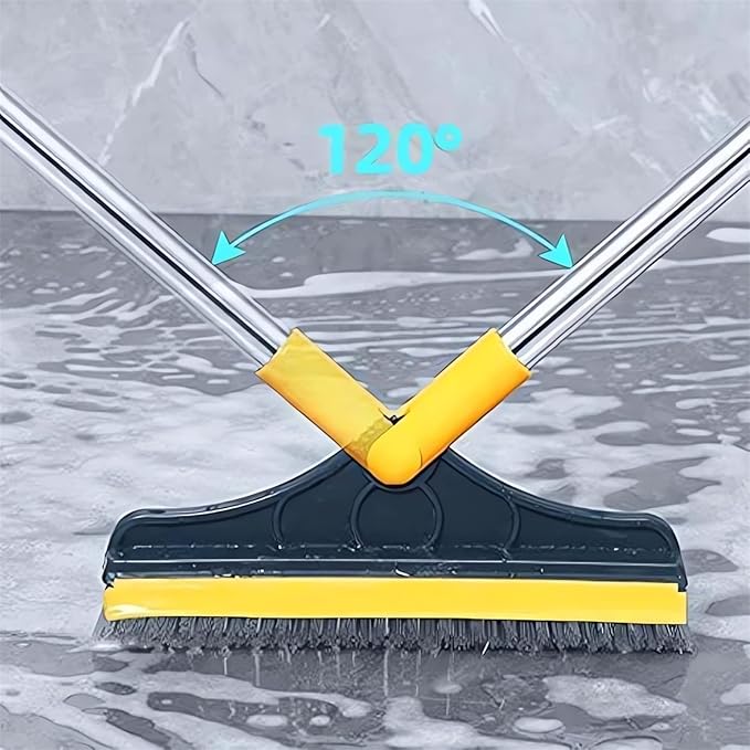 2 in 1 Cleaning Scrub Brush with Long Handle Heavy Duty - 2023 New Shower Powerful Brush and Scraper 2-in-1 Cleaning Tool with Soft Scraper Squeegee, V-Shaped Bristles Scrubber Deck Brush (Green)