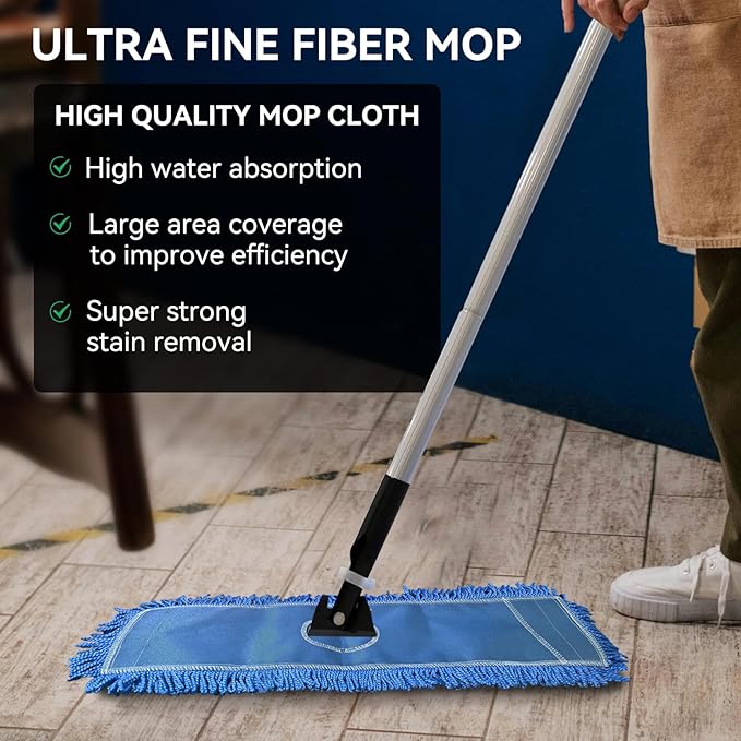 18 Inch Dust Mop Head: Replacement Medium Washable Commercial Mop Head Sweeper and Janitorial Replacement Blue
