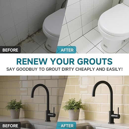 CARPOLY Tile Grout Repair Kit, Black Grout Filler for Bathroom, Kitchen, Rstore & Renew Tile Joints Line, Triple Protection, Fast Drying Shower Grout with Tools(Black, 5.29oz/150g)