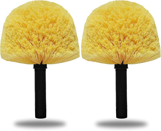 Tockrop 2 Pack Twist-On Cobweb Duster Head Brush - Efficient Indoor & Outdoor Spider Web Cleaning Solution - Fits Standard Acme Threaded Poles - Duster Brush Head Only - Yellow