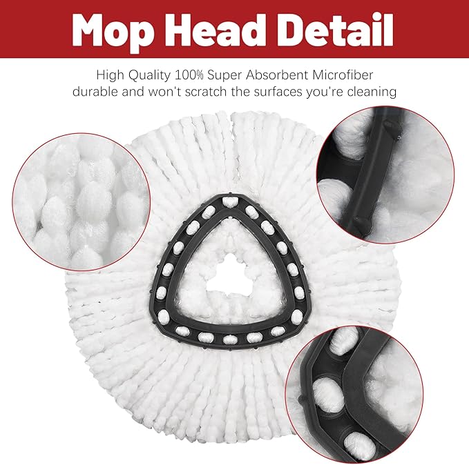 4 Pack Mop Replacement Heads Compatible with Ocedar Mops Replace Head EasyWring Spin Mop Heads Replacements - Includes 1 Rotating Mops Base, Microfiber Mop Refills, Easy Cleaning