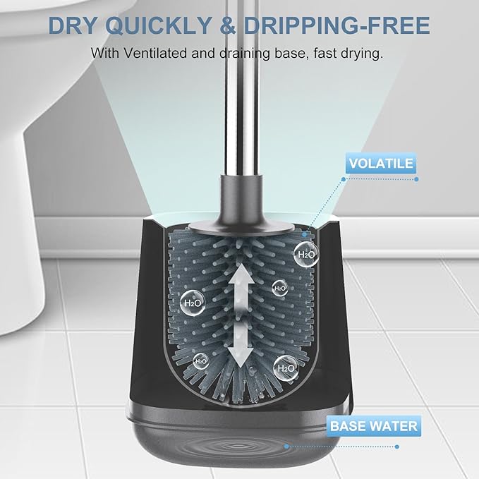 SetSail Silicone Toilet Bowl Brush and Holder Automatic Toilet Brushes for Bathroom with Holder Ventilated Toilet Cleaner Brush for Toilet Scrubber Cleaning - Grey (2 Packs)