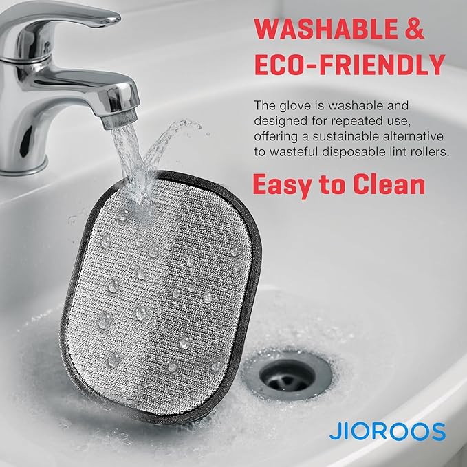Jioroos Pet Hair Removal Glove for Cats & Dogs, Upgraded Electrostatic Reusable Pet Hair Remover Tool, Magic Fur Removal Mitt for Laundry, Couch, Carpet, Car Seat, Pet Grooming Gloves (1)
