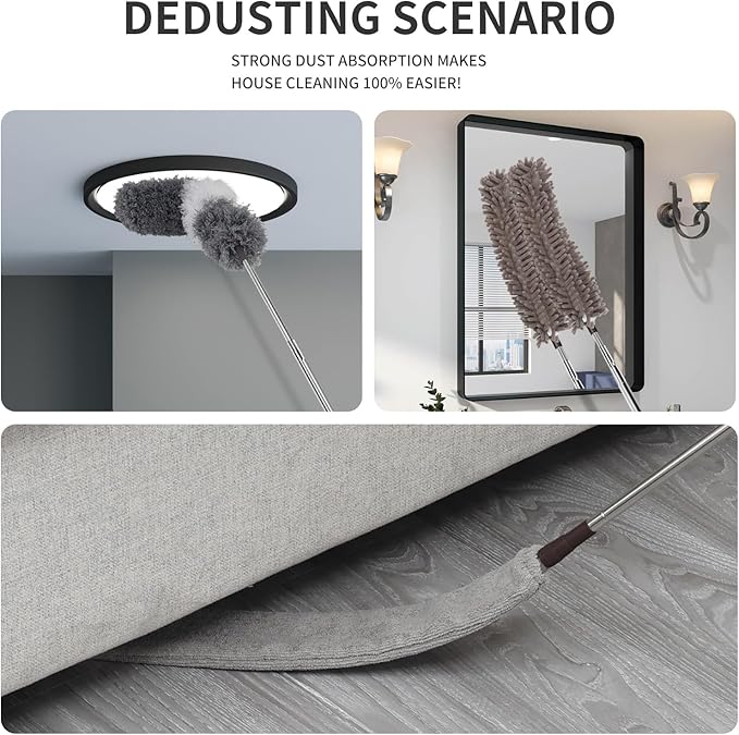Telescopic Duster Long Extendable Up to 2.50M and Washable,Duster Telescopic Washable 7 Pieces for High Ceilings Ceiling Fan and Chandelier,Dust Mop with Blinds Cleaning Brush-JOVANT (HTJ001)