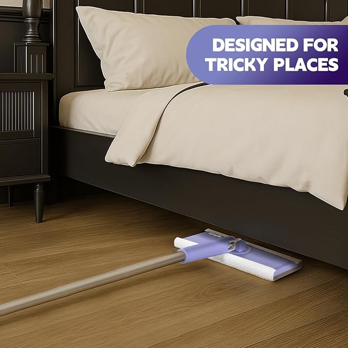 Disposable Sweeper Dust Mop, No-Touch Attach & Remove Cloth Instantly, Compatible with Swiffer Pads, Clamp Clip Mop for Kitchen House, Dorm, Classroom Wood Hardwood Floor Wall Cleaning(50'')