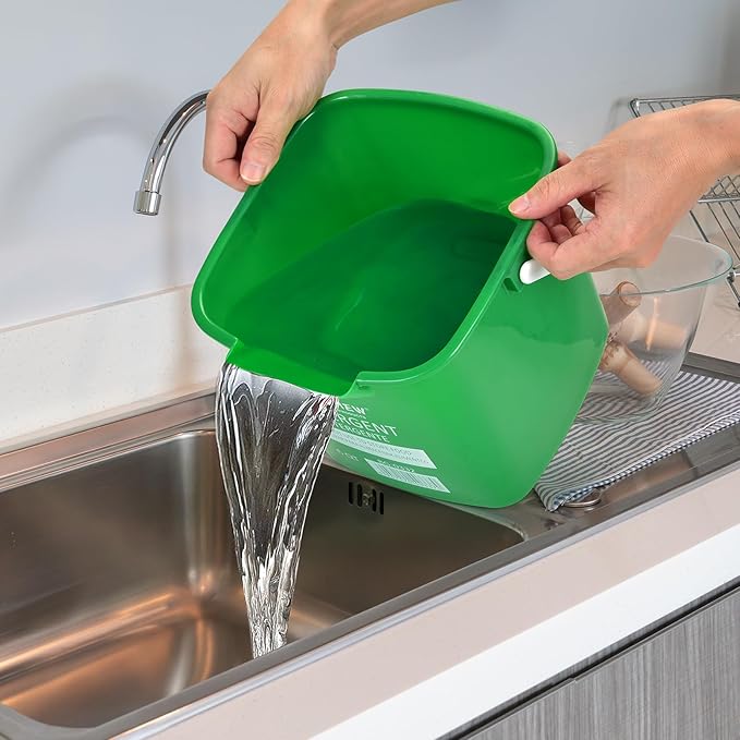 Matthew Detergent&Sanitizing Cleaning Bucket 6 Quart Plastic Pail,Set of 12 Square Containers,Built-in Spout w/Handle,Wash Rinse Sanitize Handwash Bucket for Home Office Commercial Restaurant (Green)
