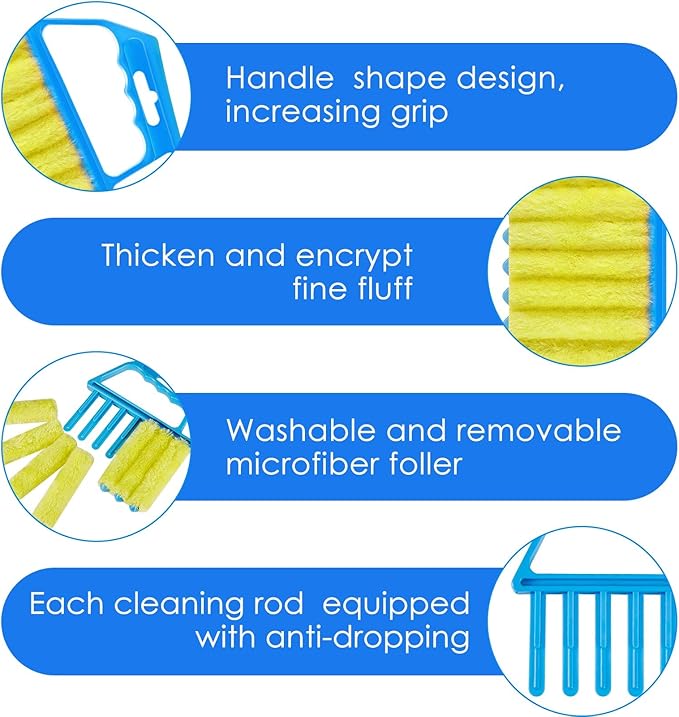 Romooa 4 Pcs Window Venetian Blind Cleaner Duster Tool 7 Finger Blind Rush and Shutter Cleaner Brush Hand-held Window Shutter Air Conditioner Duster for Dirt(Green, Blue)