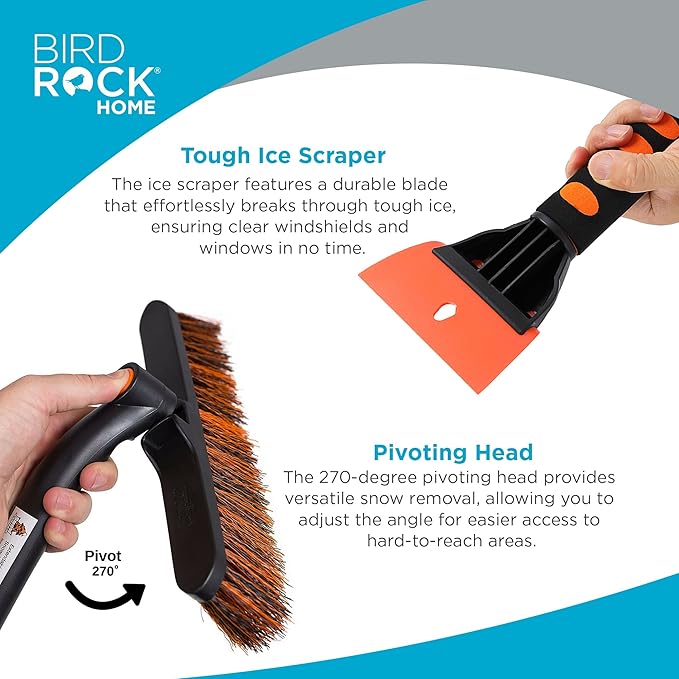 BIRDROCK HOME Snow Moover Extendable 50" Car Brush and Ice Scraper with Foam Grip | Auto Snow Removal | Car Truck SUV Windshield | Heavy Duty