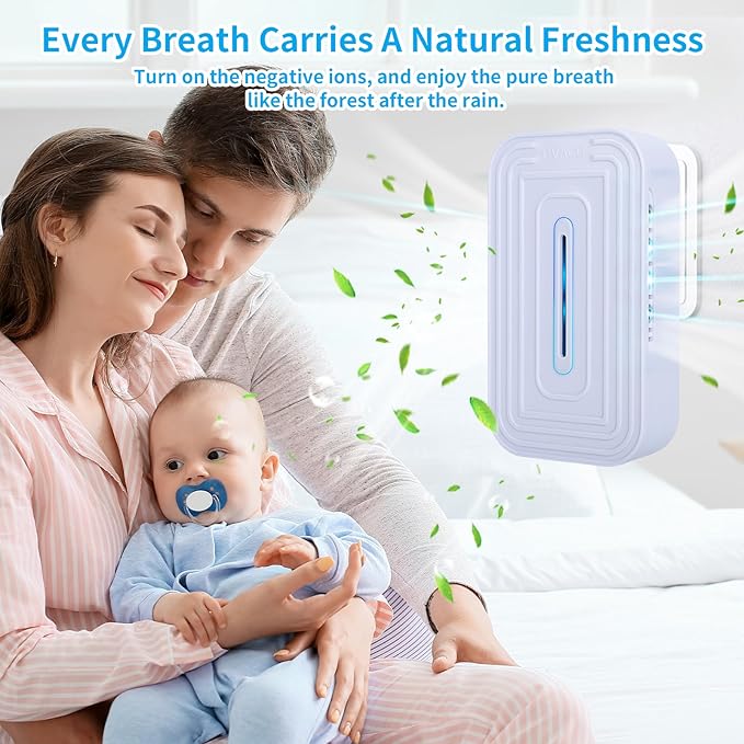 2 Pack 8-Emitter Negative Ion Air Purifier, Plug in Ionic Air Cleaner with Blue Light Quiet and Energy Saving Air Ionizers for Home Office Bedroom Bathroom Living Room and Pet Room(2,White)