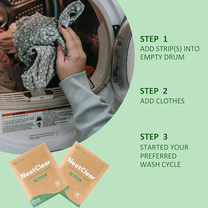 Laundry Detergent Sheets - Travel Size - Fragrance Free 32 Strips (32 Loads) - Concentrated Liquidless Laundry Soap - No Mess - Space-Saving - for Travel, Apartments, Dorms, Sink