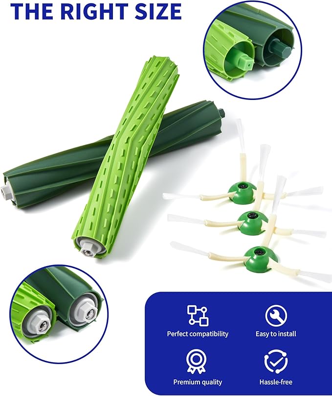Replacement Parts & Accessories for i-Robot E, I & J Series, Combo i5, j5 Series Robot Vacuum, 2 Dual Multi-Surface Rubber Brushes & 6 HEPA Filter & 6 Edge-Sweeping Brushes