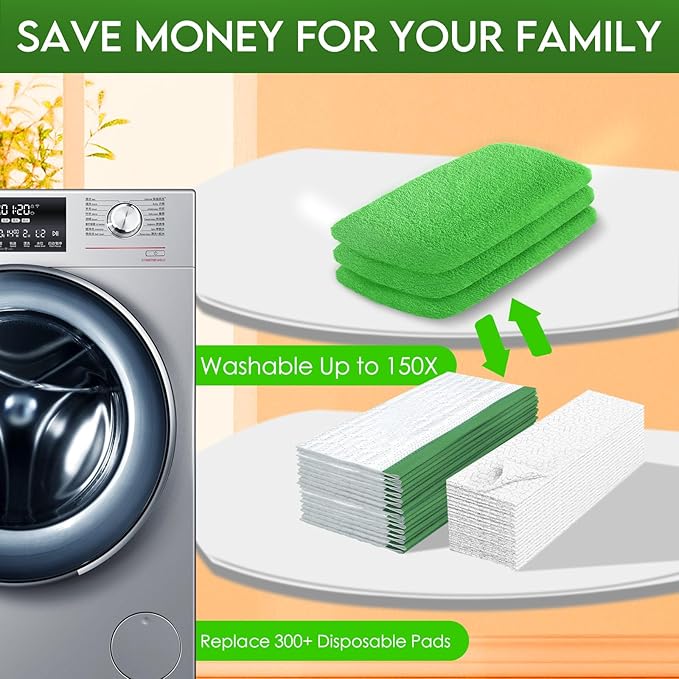 Reusable Mop Pads Refill Compatible with Swiffer Sweeper Mop - Dry Sweeping Cloths & Wet Mopping Cloths for Household Cleaning - Washable Microfiber Pads for Mopping Floors (8 Pack)