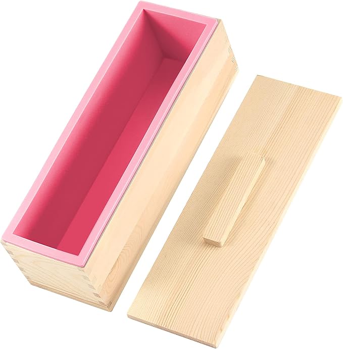 ZOENHOU Pack of 2 42 oz Pink Soap Molds, Flexible Rectangular Silicone Soap Making Molds Kit with Wood Box DIY Tool Set for Soap Making Supplies
