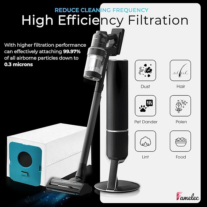 Replacement Parts Compatible with Samsung Bespoke Jet Cordless Stick Vacuum Cleaner VS20A95923B/AA VS20A95923N/AA VS20A95923W/AA, for VCA-ADB953 Samsung Vacuum Bags, for Vacuum Filter (8+2)