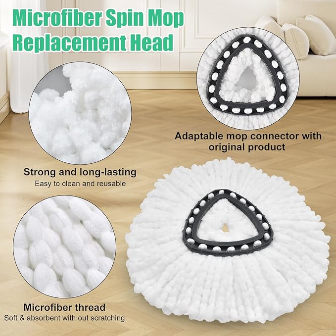 Mop Handle Mop Replace Heads and Mop Base Brush Replacement for O Cedar EasyWring 1-Tank Spin Mop System Include 2 Mop Head, 4-Section Mop Handle, 1 Base and 1 Scrub Brush Combo Set for Floor Cleaning