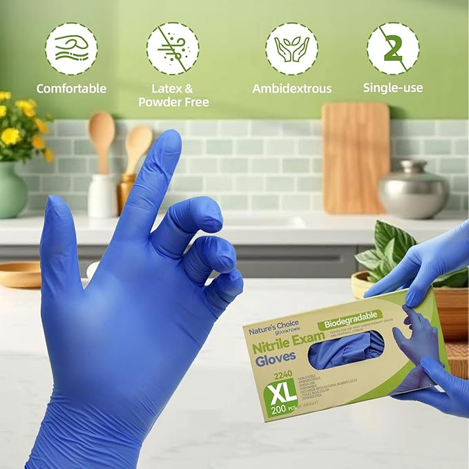 Jointown Biodegradable Nitrile Exam Gloves, Disposable Medical Surgical Gloves, Violet Blue Nitrile Glove, Latex Free, Food Safe, 2000 Count, Medium