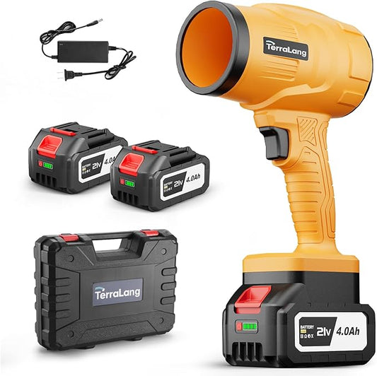 TerraLang Electric Leaf Blower Cordless,800000RPM Adjustable Gear Handheld Leaf Blower with 2 * 4.0Ah Batteries and Charger Included.Power blowers for Lawn Debris.