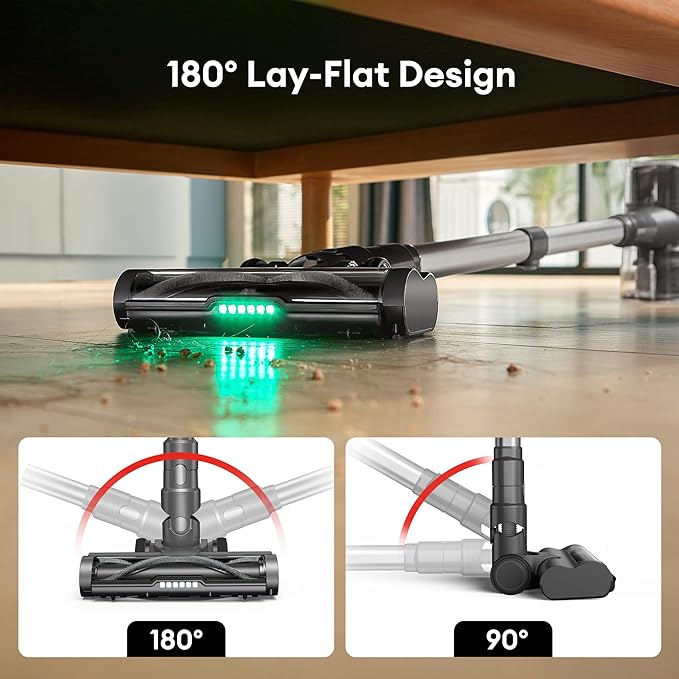 Ultenic Cordless Vacuum Cleaner, 550W 50Kpa Stick Vacuum with Car Dashboard Screen, Tangle-Free Brush for Pet Hair, Max 45mins Runtime, LED Display Tools for Hard Floor, Carpet, Car Cleaning, U12