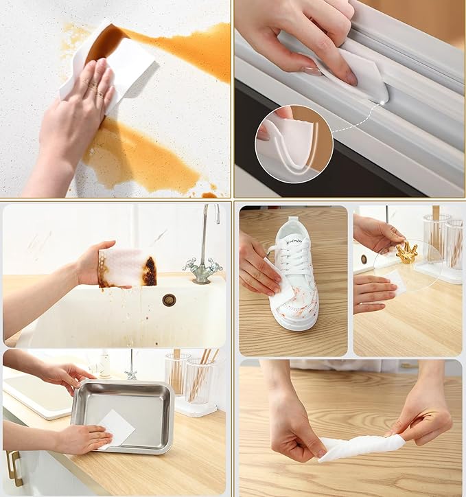 Magic Sponge Eraser Sheets, 52Pcs All-Purpose White Melamine Sponge Convex Point Disposable Magic Cleaning Wipes for Furniture Kitchenware, Hard-to-Reach Places, Shoe