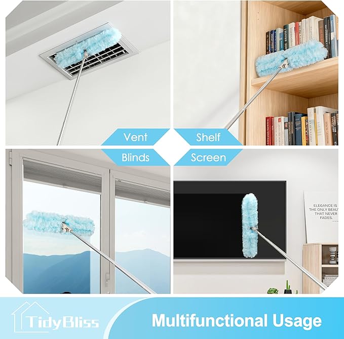 TidyBliss 6 ft Extendable Dusters for Cleaning Compatible with Swiffer, Super Long Handle Dusting Wand Kit with 10 Refills, 360 Degree Heavy Duty Microfibers Dust Removing Tool for Ceiling Fan Wall